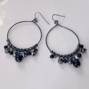 🌸3/$25 Simply Vera Wang Silver and Black Beaded Teardrop Hoop Dangle Earrings